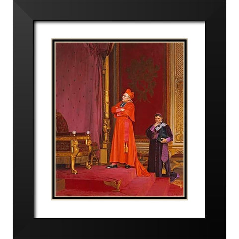 A Cardinal Looking at Napoleons Throne Black Modern Wood Framed Art Print with Double Matting by Vibert, Jean Georges