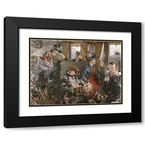 On The Train, Observed From Life Black Modern Wood Framed Art Print with Double Matting by Von Menzel, Adolf