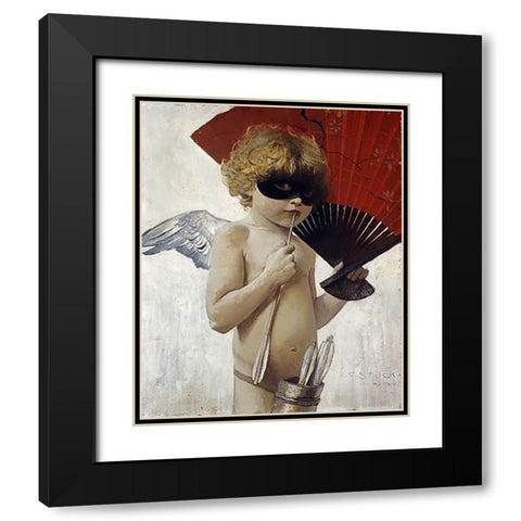 Cupid at The Masked Ball Black Modern Wood Framed Art Print with Double Matting by Von Stuck, Franz