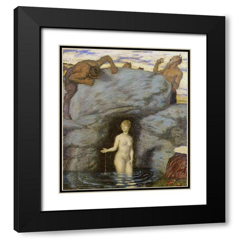 Quellnymphe Von Faunen Belauscht Black Modern Wood Framed Art Print with Double Matting by Von Stuck, Franz
