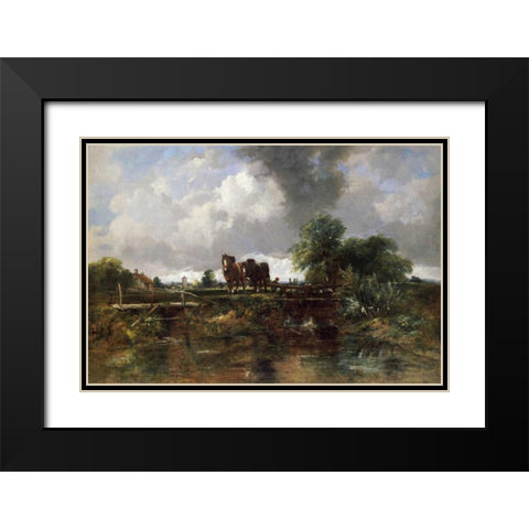 A Wooded River Landscape Black Modern Wood Framed Art Print with Double Matting by Watts, Frederick Waters