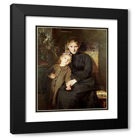 A Mother and Daughter In An Interior Black Modern Wood Framed Art Print with Double Matting by Wegmann, Bertha