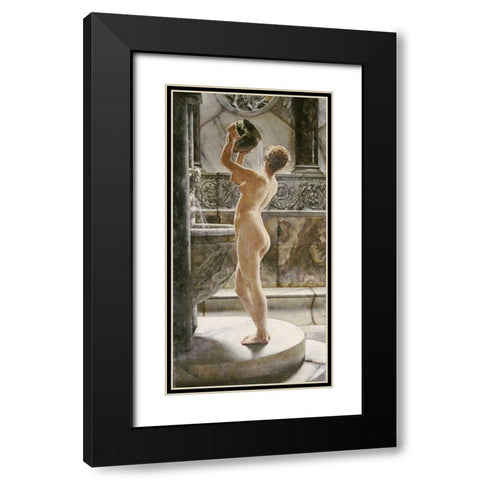 The Bath Black Modern Wood Framed Art Print with Double Matting by Weguelin, John Richard