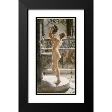 The Bath Black Modern Wood Framed Art Print with Double Matting by Weguelin, John Richard
