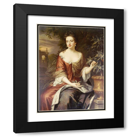 Portrait of Queen Mary II Black Modern Wood Framed Art Print with Double Matting by Wissing, William