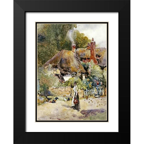 Old Cottage at Sutton Courtney, Berkshire Black Modern Wood Framed Art Print with Double Matting by Woodlock, David