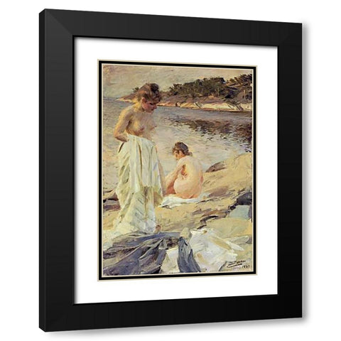 Les Baigneuses Black Modern Wood Framed Art Print with Double Matting by Zorn, Anders Leonard