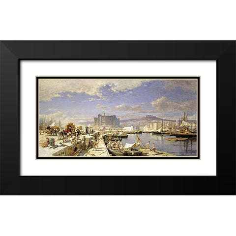 The Harbour of Naples Black Modern Wood Framed Art Print with Double Matting by Aerni, Franz Theodor