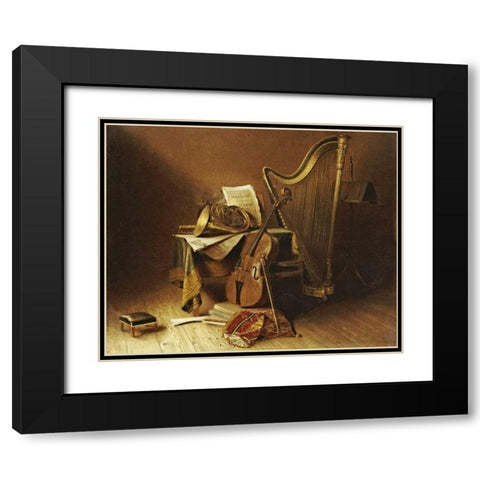 Still Life With Musical Instruments Black Modern Wood Framed Art Print with Double Matting by American School
