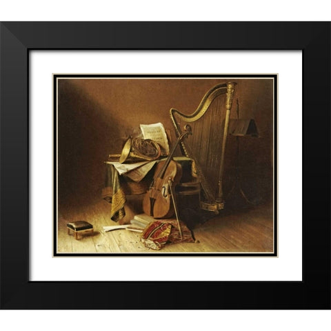 Still Life With Musical Instruments Black Modern Wood Framed Art Print with Double Matting by American School