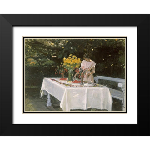 Preparing The Table Black Modern Wood Framed Art Print with Double Matting by Ancher, Michael