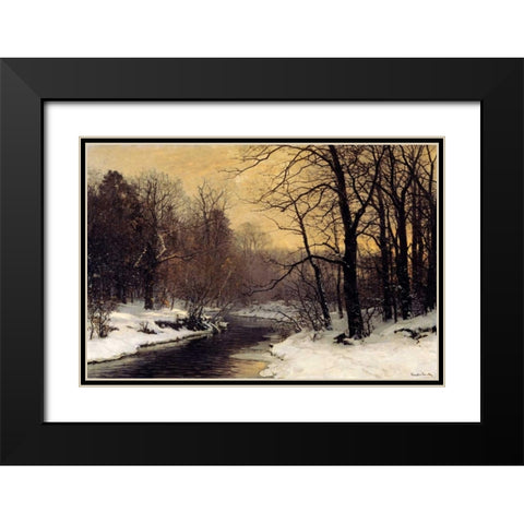 A Winter River Landscape Black Modern Wood Framed Art Print with Double Matting by Anderson-Lundby, Anders
