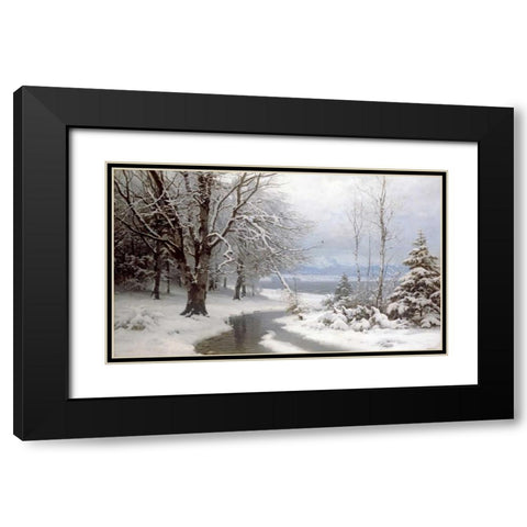 A Wooded Winter Landscape Black Modern Wood Framed Art Print with Double Matting by Anderson-Lundby, Anders