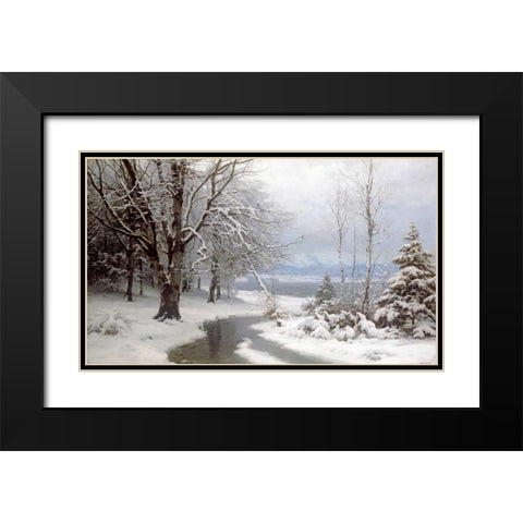 A Wooded Winter Landscape Black Modern Wood Framed Art Print with Double Matting by Anderson-Lundby, Anders