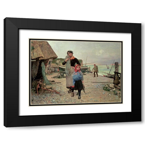 Fisherfolk Returning With Their Nets Black Modern Wood Framed Art Print with Double Matting by Bacon, Henry
