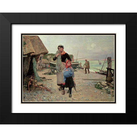Fisherfolk Returning With Their Nets Black Modern Wood Framed Art Print with Double Matting by Bacon, Henry