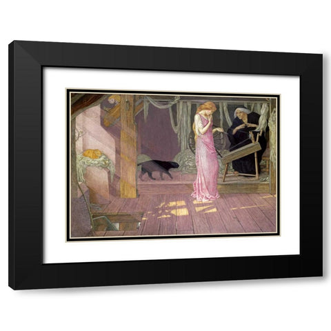 Sleeping Beauty: The Princess Pricks Her Finger Black Modern Wood Framed Art Print with Double Matting by Batten, John Dickson