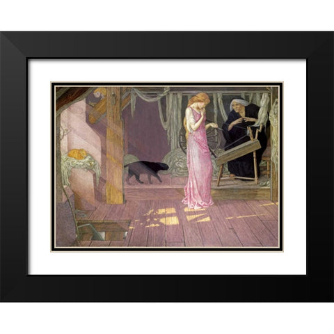 Sleeping Beauty: The Princess Pricks Her Finger Black Modern Wood Framed Art Print with Double Matting by Batten, John Dickson