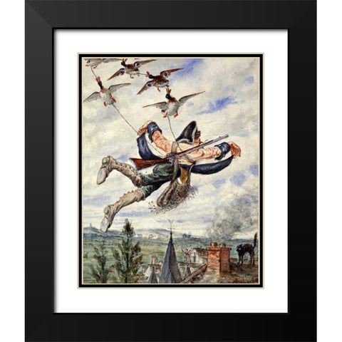 Illustrations For The Adventures of Baron Munchausen Black Modern Wood Framed Art Print with Double Matting by Bichard, Alphonse Adolf