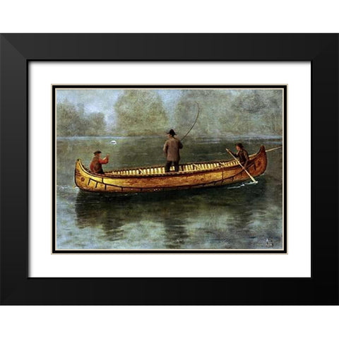 Fishing From a Canoe Black Modern Wood Framed Art Print with Double Matting by Bierstadt, Albert