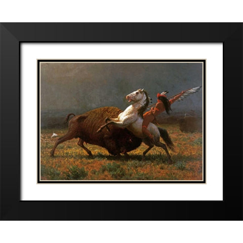 The Last of The Buffalo Black Modern Wood Framed Art Print with Double Matting by Bierstadt, Albert