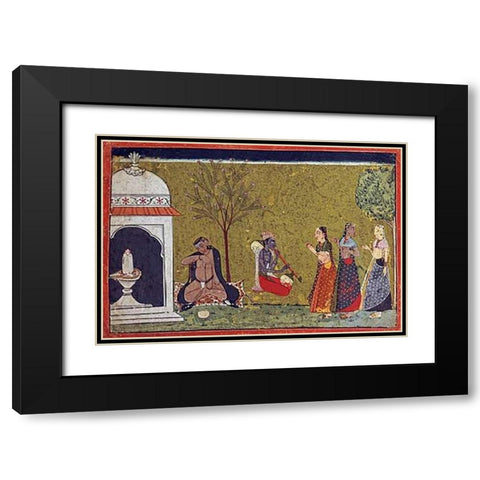 Illustration From a Madhavanala Kamakandala Series Black Modern Wood Framed Art Print with Double Matting by Bilaspur