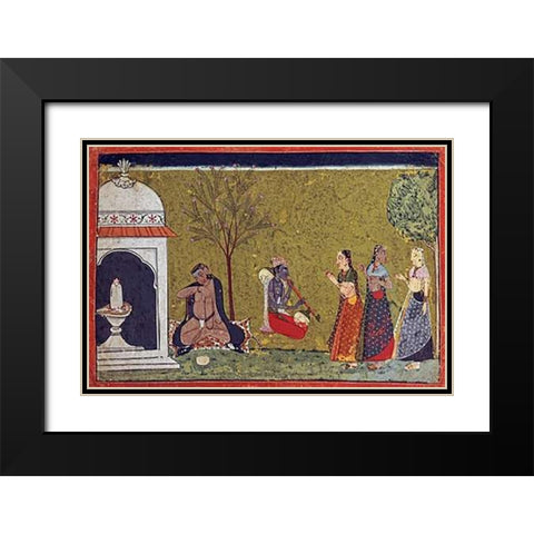 Illustration From a Madhavanala Kamakandala Series Black Modern Wood Framed Art Print with Double Matting by Bilaspur