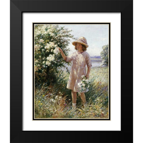 Picking May Blossom Black Modern Wood Framed Art Print with Double Matting by Blacklock, William Kay