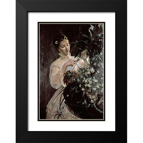 Arranging Flowers Black Modern Wood Framed Art Print with Double Matting by Garin, E