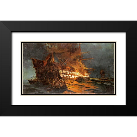The Loss of The Ajax Off Cape Janissary Black Modern Wood Framed Art Print with Double Matting by Bolanachi, Konstantinos