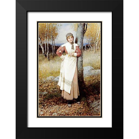 A Rose In New England Black Modern Wood Framed Art Print with Double Matting by Boughton, George Henry
