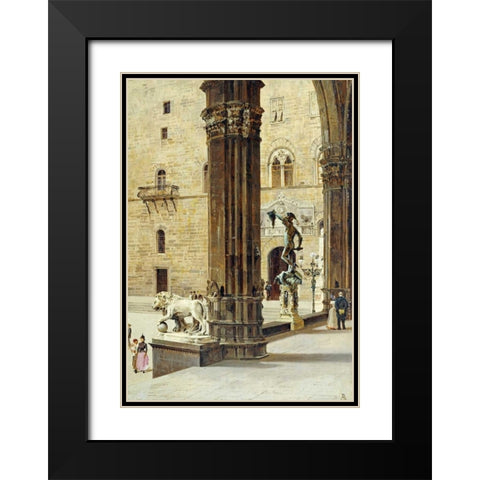 La Loggia Dei Lanzi, Florence Black Modern Wood Framed Art Print with Double Matting by Brandeis, Antonietta