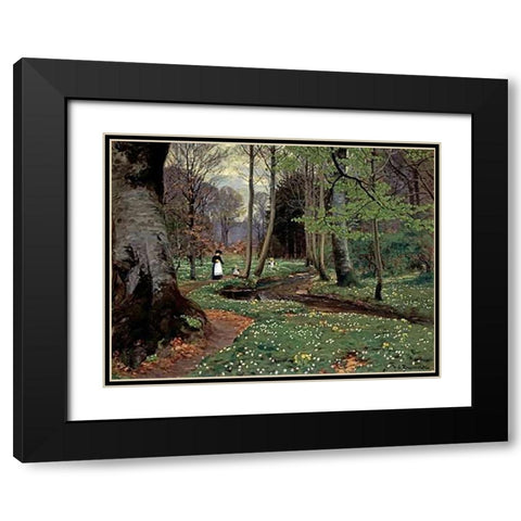 The Woodland Path Black Modern Wood Framed Art Print with Double Matting by Brendekilde, Hans Anderson
