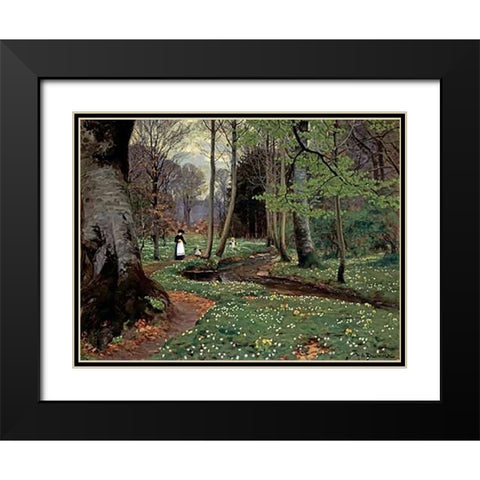 The Woodland Path Black Modern Wood Framed Art Print with Double Matting by Brendekilde, Hans Anderson