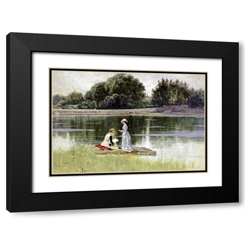 A Pleasant Afternoon Black Modern Wood Framed Art Print with Double Matting by Bricher, Alfred Thompson