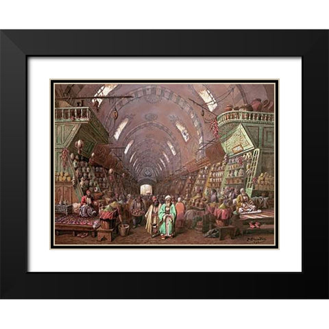 A Bazaar In Constantinople Black Modern Wood Framed Art Print with Double Matting by Brindesi, Jean