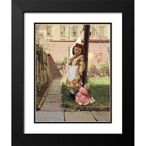 Young Girl In a New York Garden Black Modern Wood Framed Art Print with Double Matting by Brown, John George