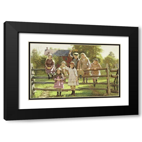 Watching The Train Black Modern Wood Framed Art Print with Double Matting by Brown, John George