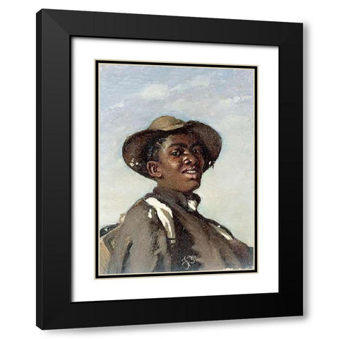A Negro, Head and Shoulders Black Modern Wood Framed Art Print with Double Matting by Buchser, Frank