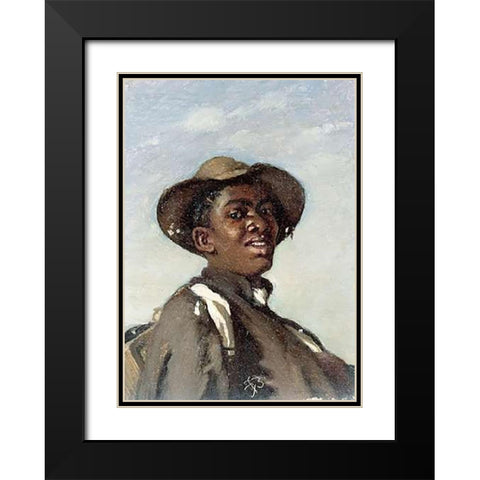 A Negro, Head and Shoulders Black Modern Wood Framed Art Print with Double Matting by Buchser, Frank