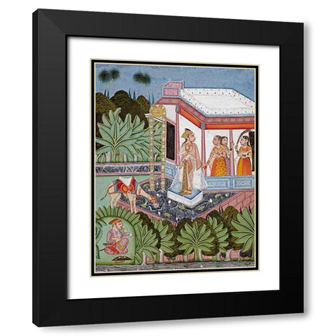 The Elopement of Dhola and Maru Black Modern Wood Framed Art Print with Double Matting by Bundi