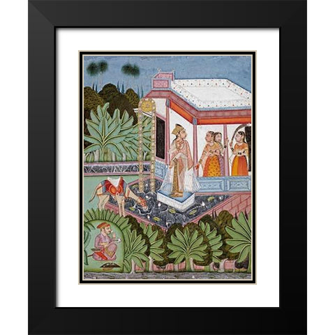 The Elopement of Dhola and Maru Black Modern Wood Framed Art Print with Double Matting by Bundi