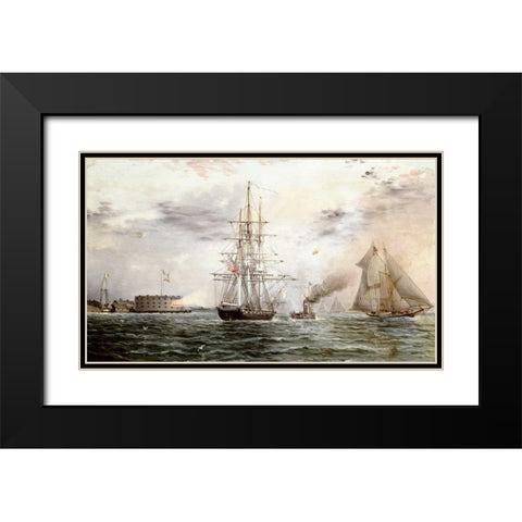 New York Bay - Castle Clinton Black Modern Wood Framed Art Print with Double Matting by Buttersworth, James E.