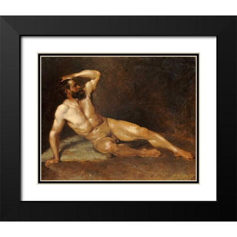 A Reclining Male Nude Black Modern Wood Framed Art Print with Double Matting by Von Staschiripka Canon, Hans