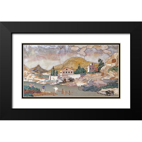 Pietra Dura Landscape Black Modern Wood Framed Art Print with Double Matting by Cappelli, Baccio