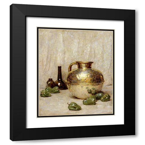 Still Life With Green Peppers and Jug Black Modern Wood Framed Art Print with Double Matting by Carlsen, Soren Emil