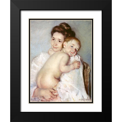 The Young Mother Black Modern Wood Framed Art Print with Double Matting by Cassatt, Mary
