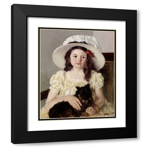 Francoise Holding a Little Black Dog Black Modern Wood Framed Art Print with Double Matting by Cassatt, Mary