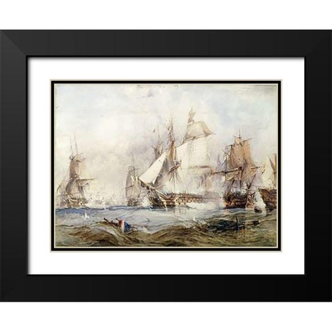 The Battle of Traflagar Black Modern Wood Framed Art Print with Double Matting by Chambers, George