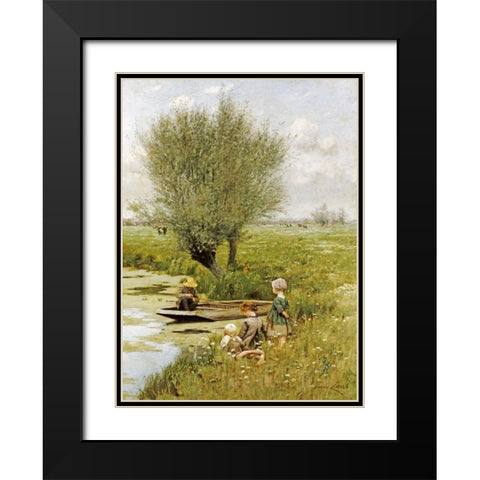 By The Riverside Black Modern Wood Framed Art Print with Double Matting by Claus, Emile